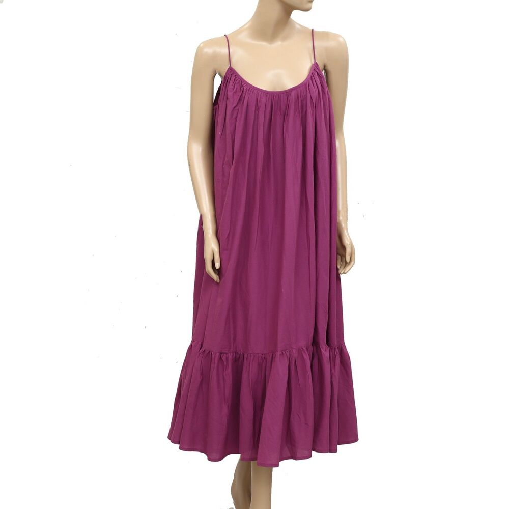 Rhode Resort Lea Pleated Solid Midi Dress Cotton-Voile Ruffle Tiered XL 283983